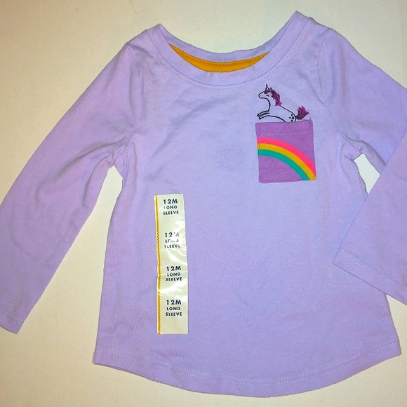 NWT☆CAT & JACK☆Lilac Purple Long Sleeve Unicorn Pocket Tee☆12m - Picture 3 of 9